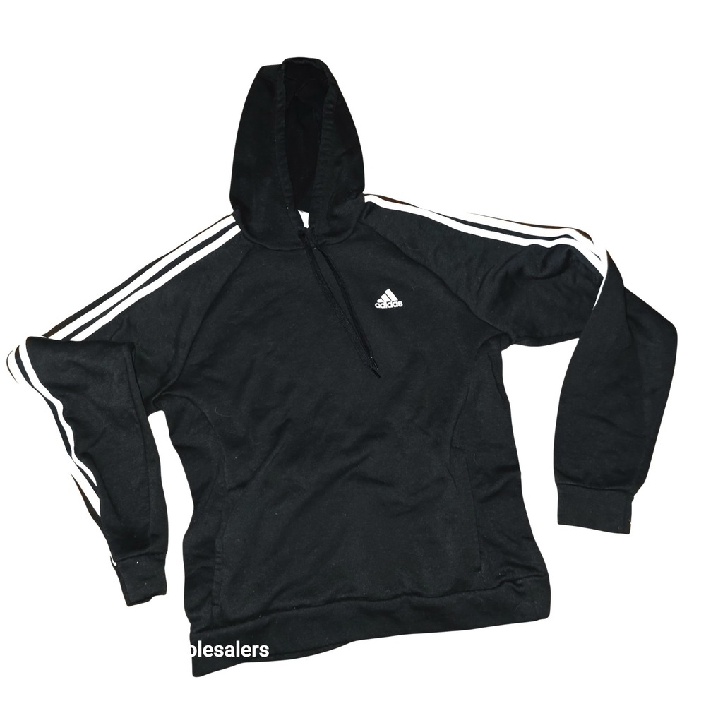 Adidas Hoodie Pullover Sweatshirt 3 Stripe Athletic‎ Activewear Black L